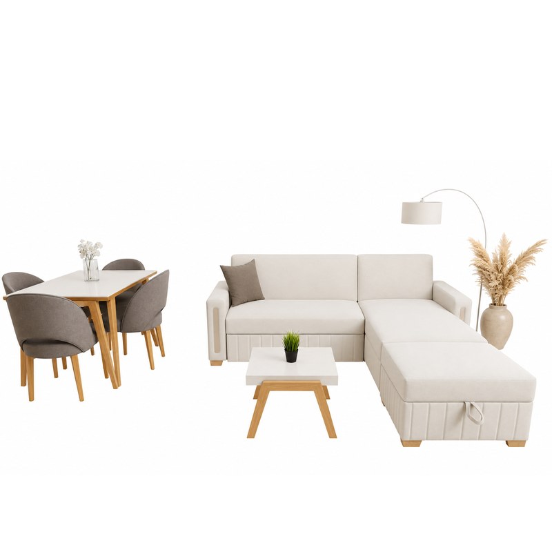 Combo Sala Cama Berlin + Puff + Mesa de Centro Orion + Comedor Nigeria 4P · 4 Sillas Orion