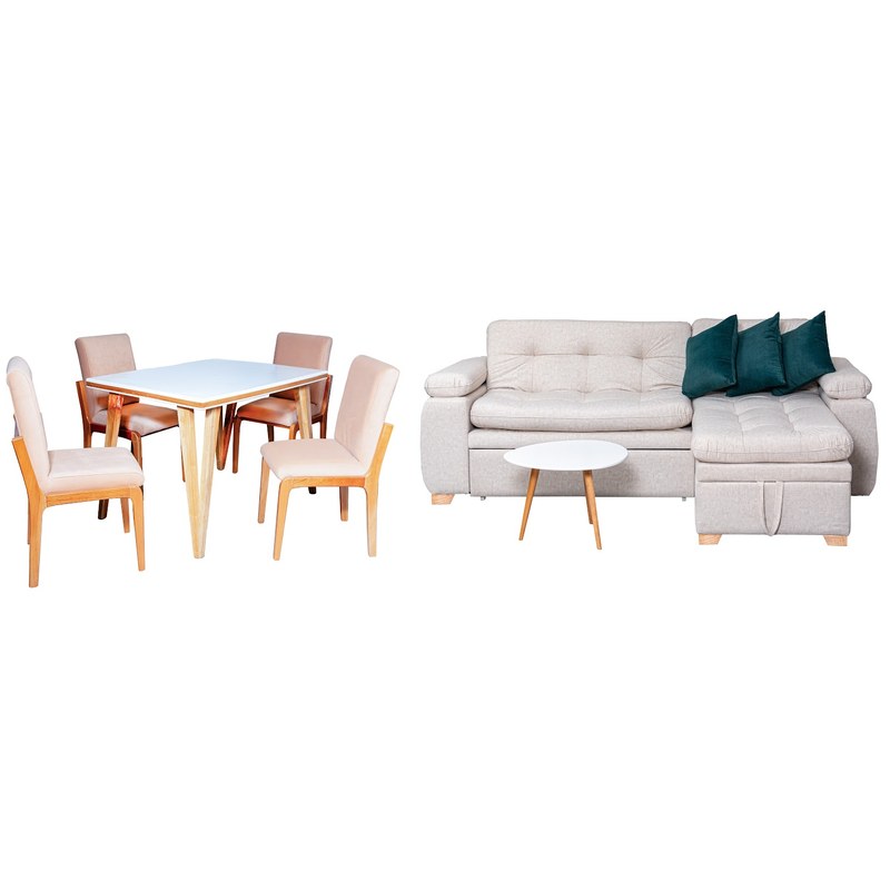 Combo Sala Cama Belgica + Mesa de Centro Persa + Comedor Nigeria 4P · 4 Sillas Ibiza