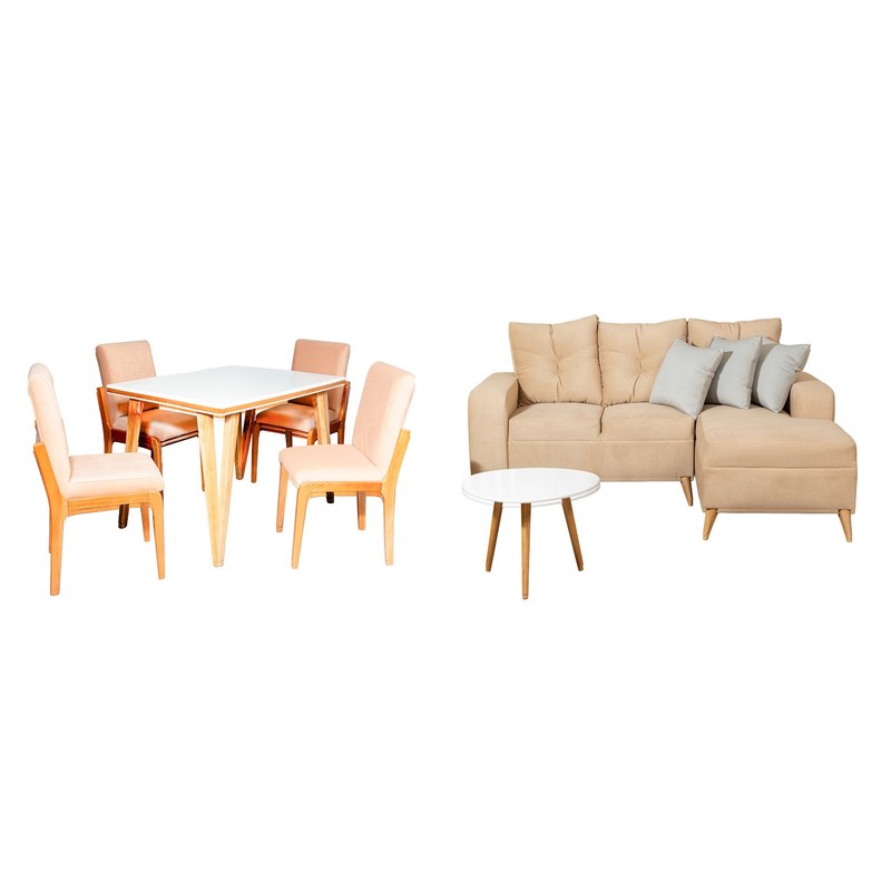 Combo Sala en L Turquia + Mesa de Centro Persa + Comedor Nigeria 4P · 4 Sillas Ibiza