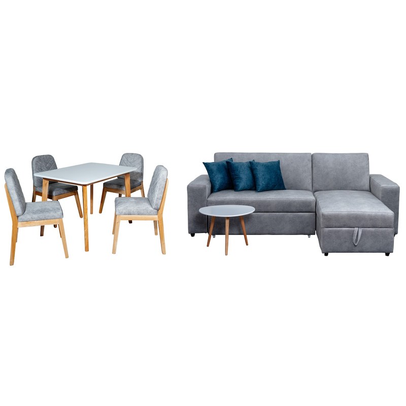 Combo Sala Cama España + Mesa de Centro + Comedor Thiago 4P · 4 Sillas Portugal