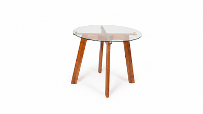 BASE COMEDOR 4 PTS LONDON EN CEDRO + VIDRIO 10MM 100 DIAMETRO