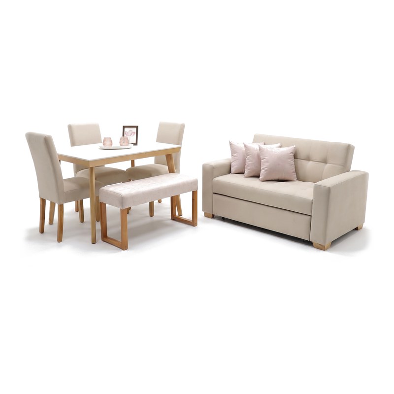 Combo Sofá Cama Monaco 2P + Comedor Kioto 4P · 3 Sillas Rio + Butaco Venecia