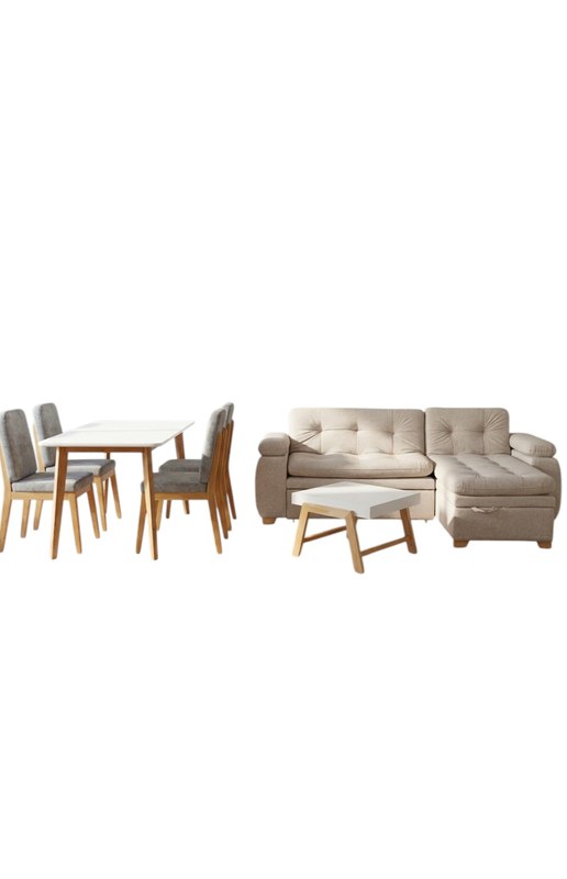 Combo Sala Cama Belgica + Mesa de Centro + Comedor Thiago 4P · 4 Sillas Portugal