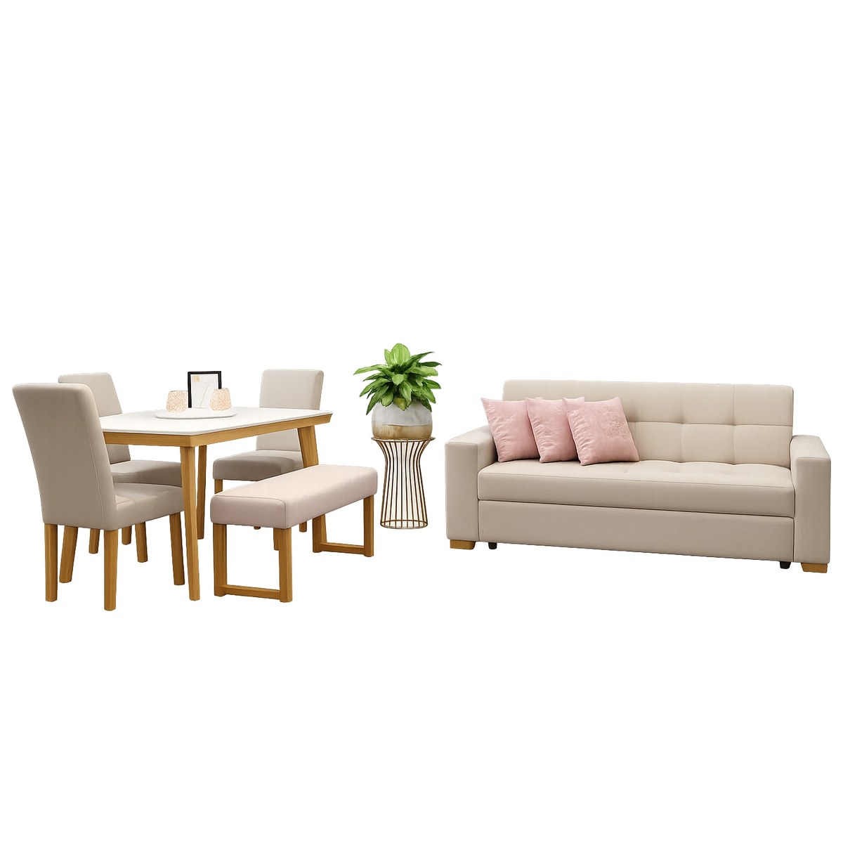 Combo Sofá Cama Monaco 3P Anclaje + Comedor Kioto 4P · 3 Sillas Rio + Butaco España foto 1