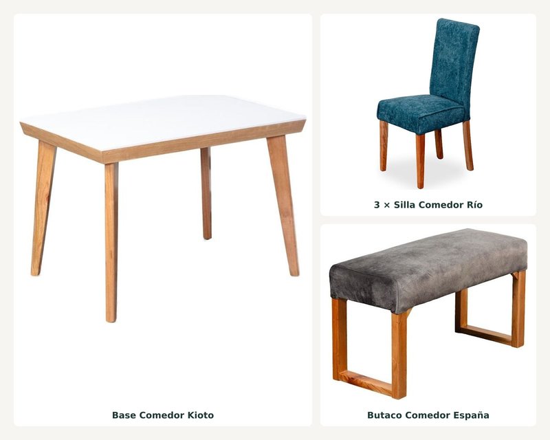 Comedor Kioto 4P · 3 Sillas Rio + Butaco España